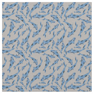 Waterverf Blue Koi Fish Grey Pattern Stof