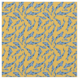 Waterverf Blue Koi Fish Yellow Pattern Stof