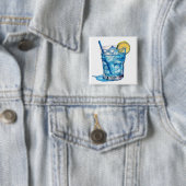 Waterverf Blue Lagoon Cocktail Drink Vierkante Button 5,1 Cm (In situ)