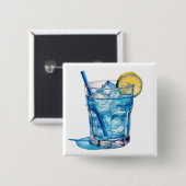 Waterverf Blue Lagoon Cocktail Drink Vierkante Button 5,1 Cm (Voorkant /achterkant)