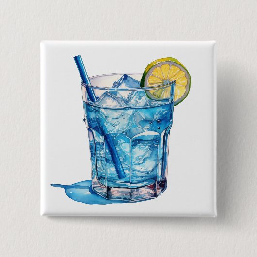 Waterverf Blue Lagoon Cocktail Drink Vierkante Button 5,1 Cm (Voorkant)
