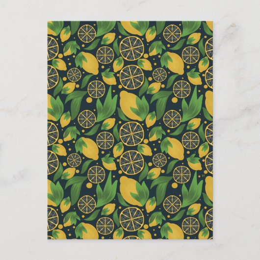 Waterverf Blue Lemon Fruit Pattern Briefkaart (Voorkant)