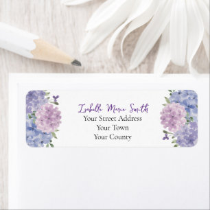 Waterverf Blue & Lila Hydrangea Flowers Wedding Etiket