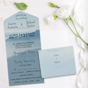 Waterverf Blue Mountains minimalist Wedding All In One Uitnodiging