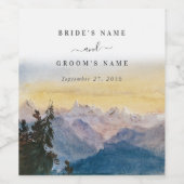 Waterverf Blue Mountains Pine Wedding Wijn Etiket (Enkel label)