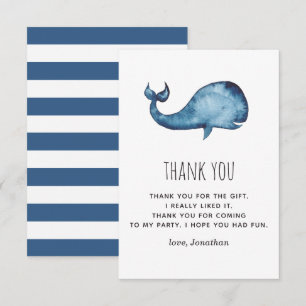Waterverf Blue Navy schattige walvis. Kinderverjaa Bedankkaart