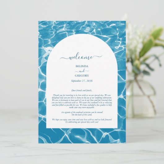 Waterverf Blue Ocean Beach Bruiloft Route Programma (Staand voorkant)