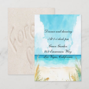 Waterverf Blue Ocean Beach Wedding Receptie Kaart