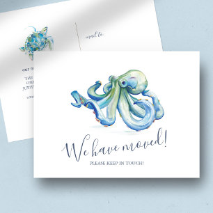 Waterverf Blue Octopus Moving Announge Briefkaart