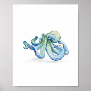 Waterverf Blue Octopus Poster