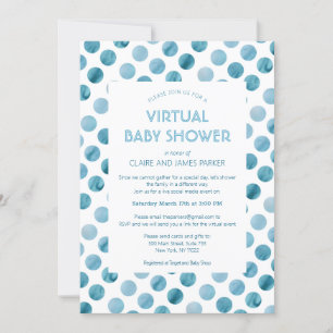 Waterverf Blue Polka Dot Virtual Baby shower Kaart