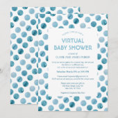 Waterverf Blue Polka Dot Virtual Baby shower Kaart (Voorkant / Achterkant)