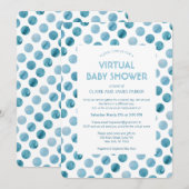 Waterverf Blue Polka Dot Virtual Baby shower Kaart (Voorkant / Achterkant)