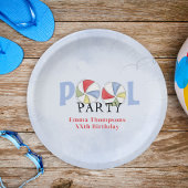 Waterverf Blue Pool Party Gepersonaliseerd Papieren Bordje