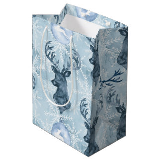 Waterverf Blue Reindeer kersttas Medium Cadeauzakje