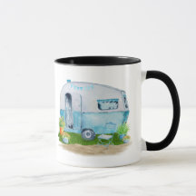 Waterverf blue Retro Camper Caravan