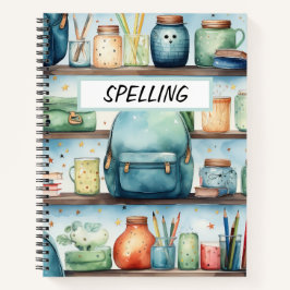 WATERVERF BLUE SCHOOL RUGZAKKEN OP PLANKEN NOTITIEBOEK