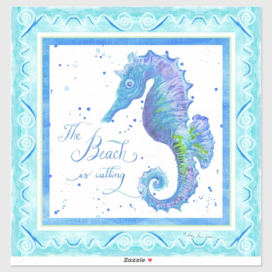 Waterverf Blue Seahorse Beach roept zeester Sticker (Vel)