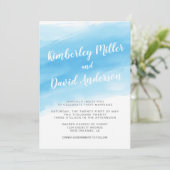 Waterverf Blue Seaside Wedding Invitation Kaart (Staand voorkant)