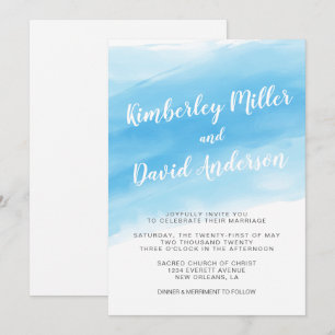Waterverf Blue Seaside Wedding Invitation Kaart