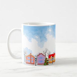 Waterverf Blue Sky buitenwijken met Kerstmis Koffiemok