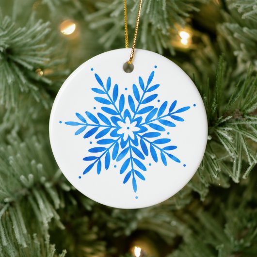 Waterverf Blue Snowflake Keramisch Ornament (Boom)