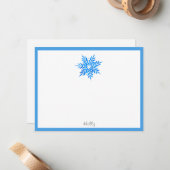 Waterverf Blue Snowflake Note Card Notitiekaartje (Voorkant / Achterkant in situ)