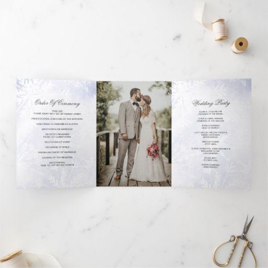 Waterverf Blue Snowflake Winter Wedding Drieluik Programma (Binnen)