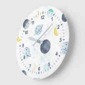 Waterverf Blue Space Planet Patroon Grote Klok (Hoek)