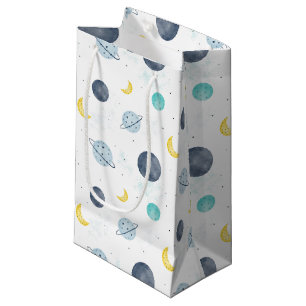 Waterverf Blue Space Planet Patroon Klein Cadeauzakje