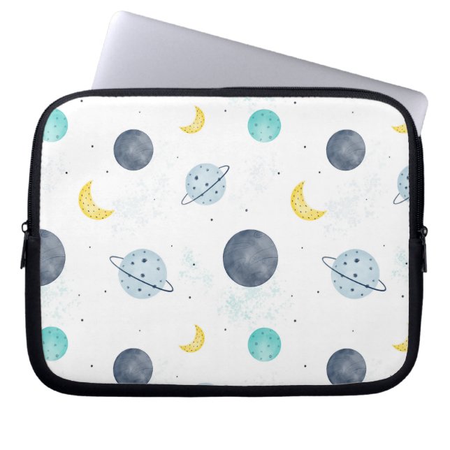 Waterverf Blue Space Planet Patroon Laptop Sleeve (Voorkant)