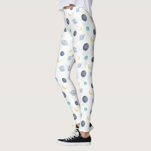 Waterverf Blue Space Planet Patroon Leggings (Links)