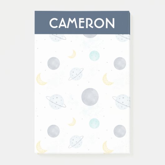 Waterverf Blue Space Planet Patroon Post-it® Notes (Voorkant)