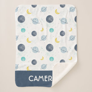 Waterverf Blue Space Planet Patroon Sherpa Deken