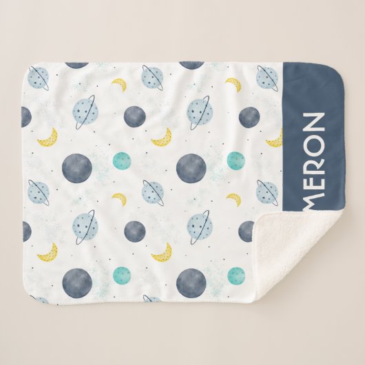 Waterverf Blue Space Planet Patroon Sherpa Deken (Voorkant (horizontaal))