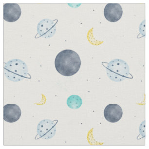 Waterverf Blue Space Planet Patroon Stof
