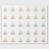 Waterverf Blue Stripe zeilboot Cadeaupapier (Vlak)