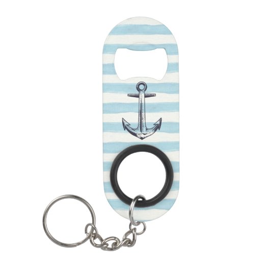 Waterverf Blue Striped Anchor Motif Mini Flessenopener (Voorkant)