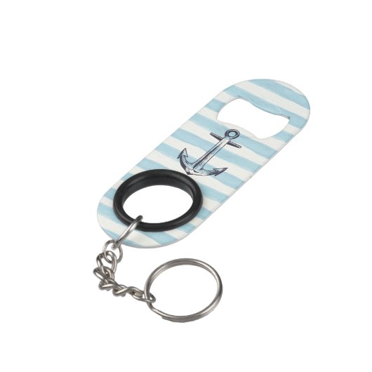 Waterverf Blue Striped Anchor Motif Mini Flessenopener (Achterkant Gekanteld)