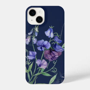 Waterverf Blue Sweet Peas Garden Flower Floral iPhone 14 Hoesje