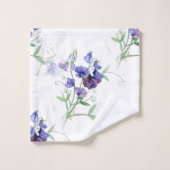 Waterverf Blue Sweet Peas Garden Flower Pattern Bad Handdoek (Wasdoekje)