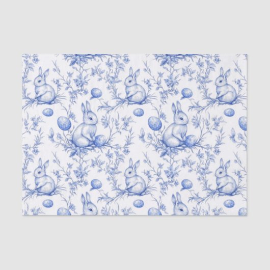 Waterverf Blue Toile de Jouy Paashaas Tissuepapier (Voorkant)