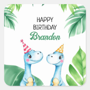 Waterverf Blue Trex Greenery Kinder 3e verjaardag Vierkante Sticker