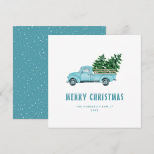 Waterverf  Blue Truck Merry-kerstkaart Feestdagenkaart