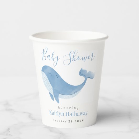 Waterverf Blue Whale Baby shower Papieren Bekers (Voorkant)