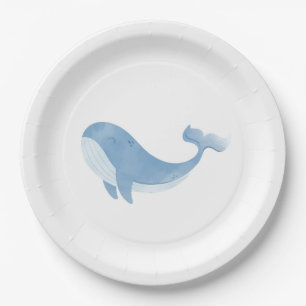 Waterverf Blue Whale Baby shower Papieren Bordje
