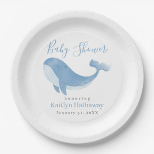 Waterverf Blue Whale Baby shower Papieren Bordje