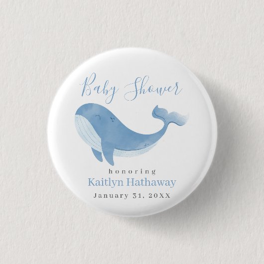 Waterverf Blue Whale Baby shower Ronde Button 3,2 Cm (Voorkant)