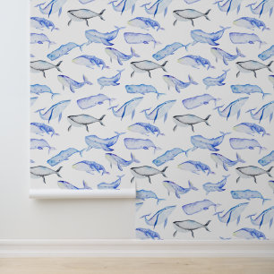 Waterverf Blue Whale Patroon Behang