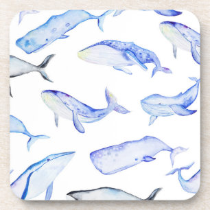 Waterverf Blue Whale Patroon Bier Onderzetter
